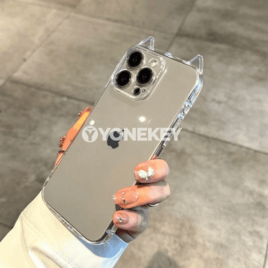 iPhone üçin ýumşak silikon pişik gulakly açyk gorag gap