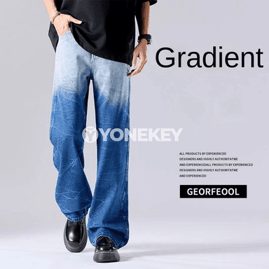 Erkekleriň giň kesimli retro denim jalbary, gündelik rahat stil