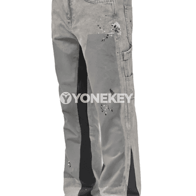 Erkekler üçin denim giň balak, elastik patchwork flared jeans
