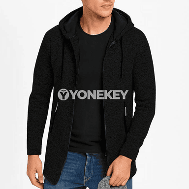 Erkekler üçin kapüşonly giň switer, zipli jübiler bilen