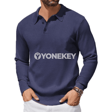 Erkekler üçin gyş ýyly polo switer, uzyn ýeňli, düwmeli