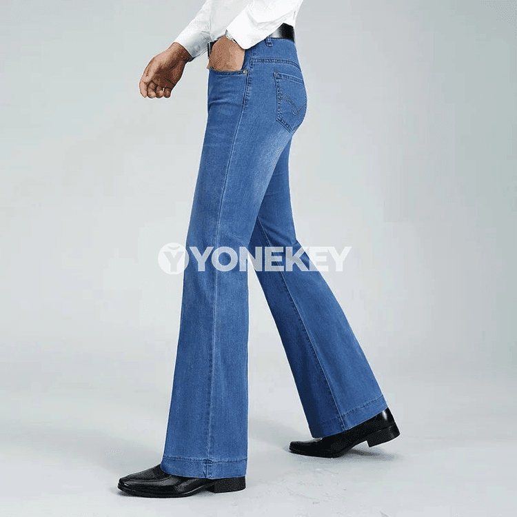 Erkekler üçin döwrebap giň balakly bootcut jinsiler, ähli möwsüm üçin