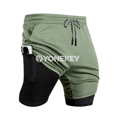 Erkekler üçin sport şortlary, ýeňil we çalt guradýan 2 in 1 model
