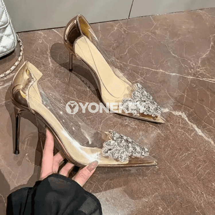 Zenanlar üçin inçe topukly kristally Mary Jane topukly aýakgap