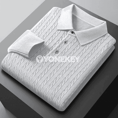 Erkekler üçin ýyly triko polo switer, düwmejikli boýunly