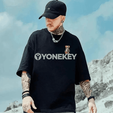 Erkekler üçin vintage aýy şekilli çaply giň futbolka, M-8XL
