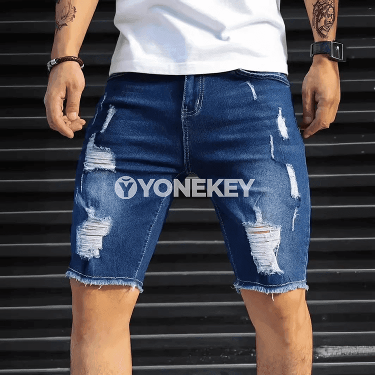 Erkekler üçin tomusky döwük jeans şortlar, slim we rahat