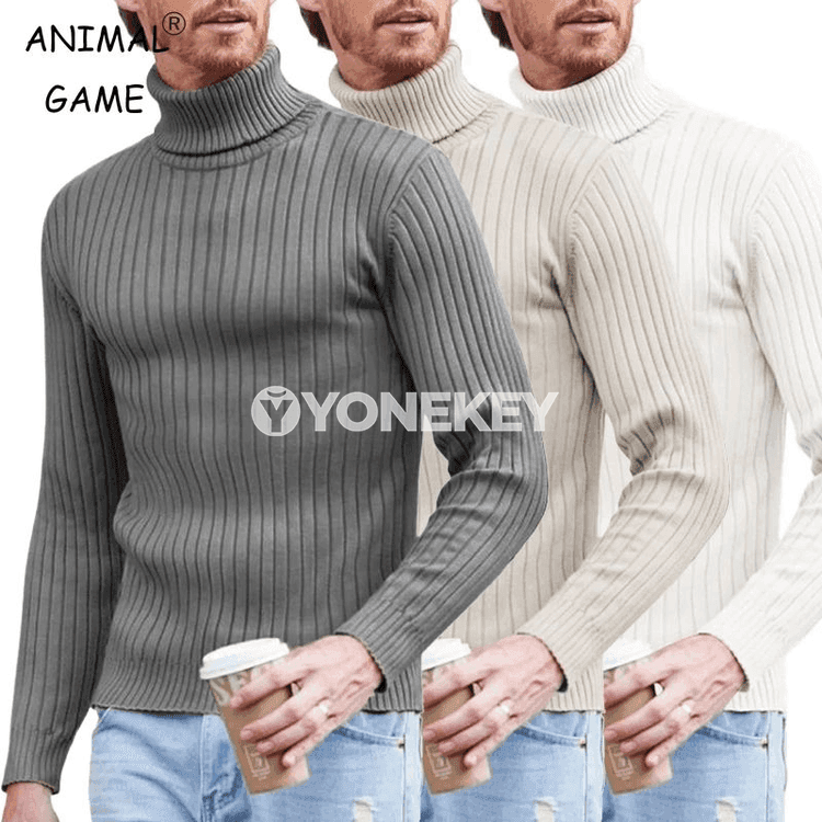 Erkekler üçin ýyly boýunly trikotaž switer, güýz-gyş üçin