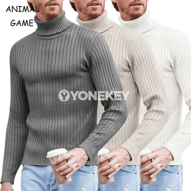 Erkekler üçin ýyly boýunly trikotaž switer, güýz-gyş üçin