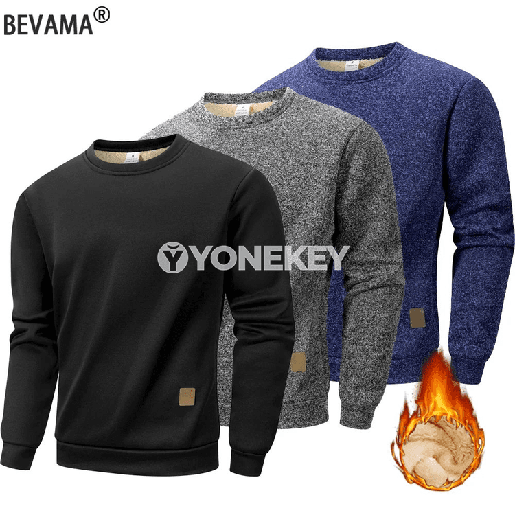 Erkekler üçin ýyly fleece pulower, uzyn ýeňli, gündelik stil