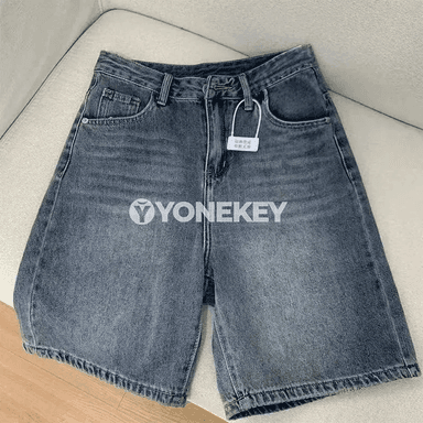 Retro ýokary belli denim şortikler, giň biçim, tomus üçin