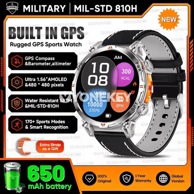 GUHUAVMI KC93 GPS sport akylly sagat, 5ATM suw geçirmez, Bluetooth jaňly