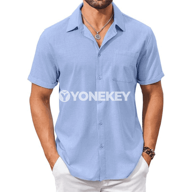 Erkekler üçin tomusky pagta köýnek, gysga ýeňli, jübili casual stil