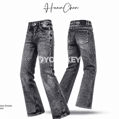 Erkekler üçin ýokary belli ýyrtyk streç jeans balak