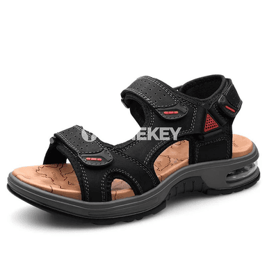 Erkekler üçin hakyky deri ýazky sandallar, rahat we dem alýan
