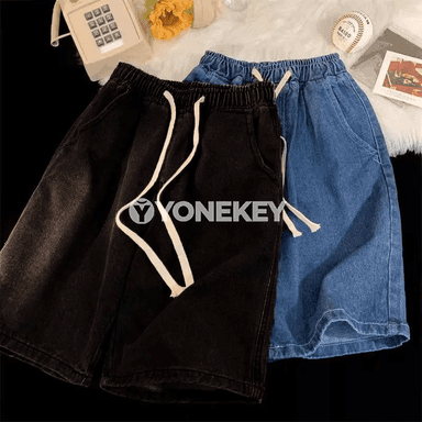 Erkekler üçin giň kesimli denim şortikleri, 2025 vintage stil