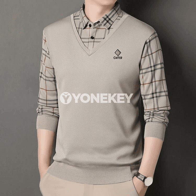 Erkekler üçin elegant plaid sviter, ýyly trikotaž pulower