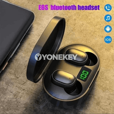 E6S TWS Simsiz Bluetooth Gulaklyklar, Mikrofonly, Ak/Gara