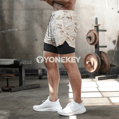 Erkekler üçin 2-in-1 ýaz sport şorty, çalt guradýan