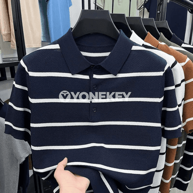 Zolakly ýeňil erkek polo köýnegi, ýaz-tomus üçin gündelik stil