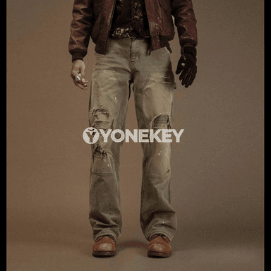 Erkekler üçin giň kesimli retro jeans, vintage ýuwulan denim balak