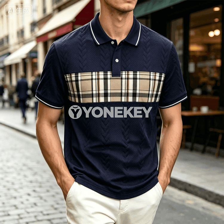 Erkekler üçin dem alýan polo futbolka, jakard dokma, ýeňil we sypaýy stil