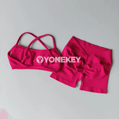 Zenanlar üçin 2 bölek yoga topary, sport bra we şortik toplumy