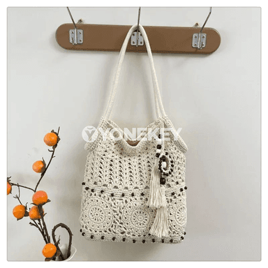 Aýallar üçin el dokalan keşdeli tote sumka, tomusky boho stil sumka.