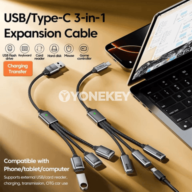 NNBILI 3-in-1 USB Splitter HUB, köp portly zarýad we OTG kabeli