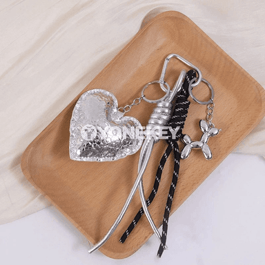 Retro bag charm — ýürekli it görnüşli sumka we açar breloki