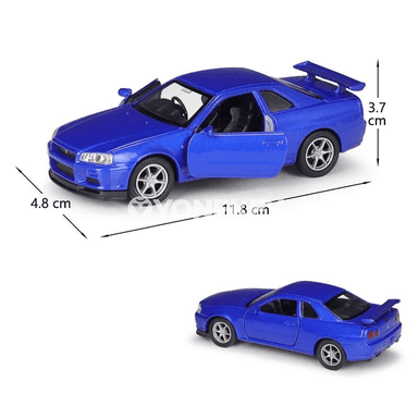 Nissan Skyline GTR R34 1:36 metal model awtoulagy, açylýan gapyly