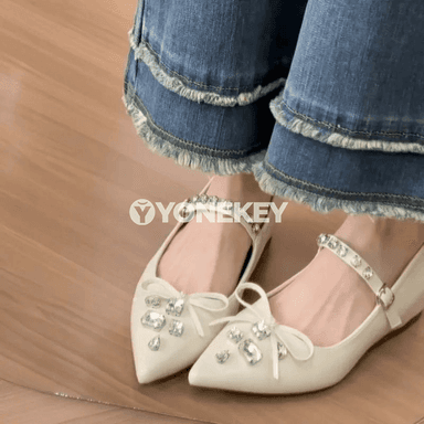 Zenanlar üçin uçly burunly beýikleşdirýän rhinestone sandalet