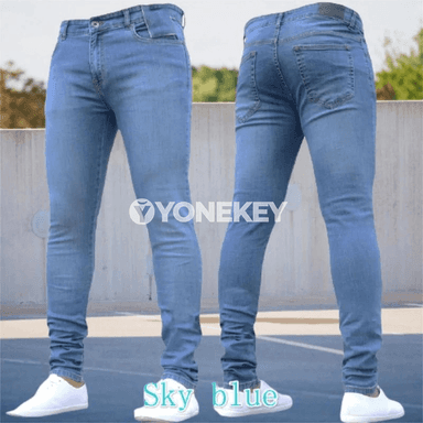 Erkekler üçin slim fit jeans, gündelik we iş üçin amatly