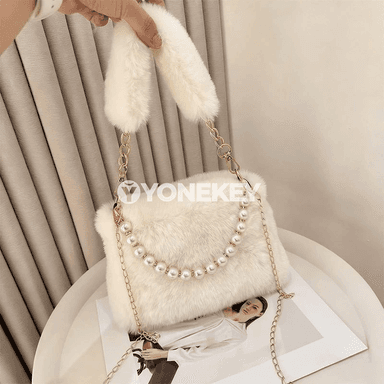 Merjenli towşan kürkli zenan egin sumkasy, zynjyrly kiçi crossbody