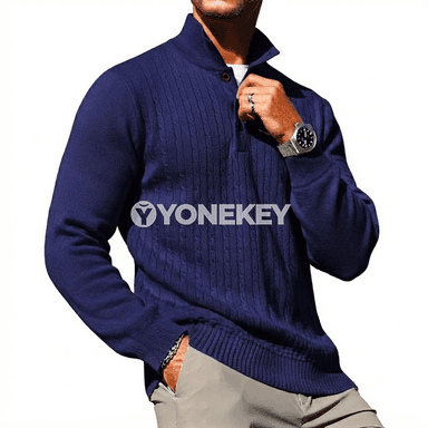 Erkekler üçin ýyly polosaly örme switer, uzyn ýeňli, güýz-gyş modeli