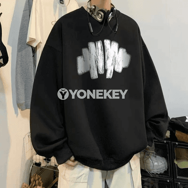 Erkekler üçin giň biçimli güýz switeri, graffiti çaply ýyly model
