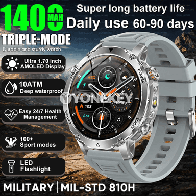 1400mAh güýçli akylly sagat, 10ATM suw geçirmeýän, LED çyra