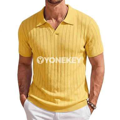 Erkekler üçin ýeňil tomus futbolka, zolakly V boýun henley stil
