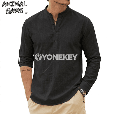 Erkekler üçin lini köýnek, uzyn ýeňli gündelik Henley stil