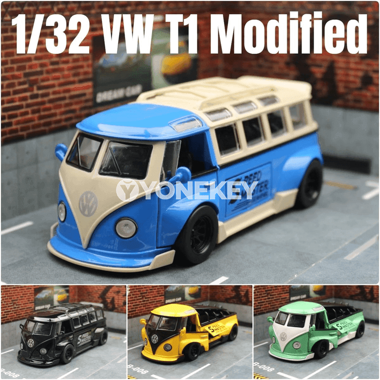 Volkswagen T1 Samba 1:32 metal minibus modeli, sesli we ýagtylykly