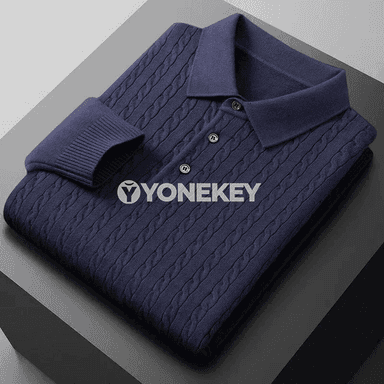 Erkekler üçin ýyly triko polo switer, düwmejikli boýunly