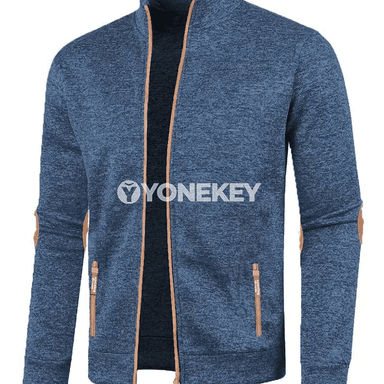 Erkekler üçin ýaz- güýz ziperli göni ýakaly trikotaž switer jaket