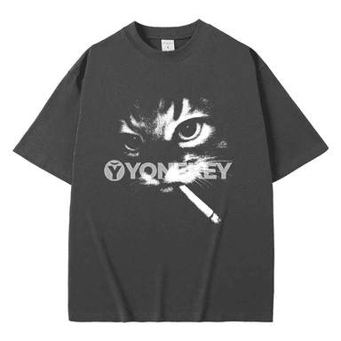 Erkek‑aýal üçin gyzykly pişikly vintage futbolka, giň biçim