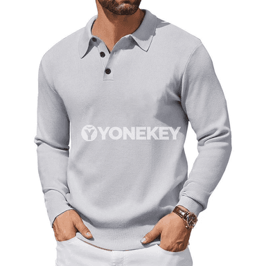 Erkekler üçin gyş ýyly polo switer, uzyn ýeňli, düwmeli