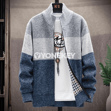 Erkekler üçin güýz-gyş ýyly trikotaž kardigan jaket, fermuarly