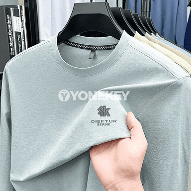 Erkekler üçin aýlaw boýun ýeňil sweatshirt, ýazgyly gündelik uzyn ýeňli