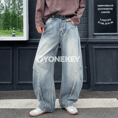 Erkekler üçin giň kesimli döwrebap denim balak, gündelik jeans