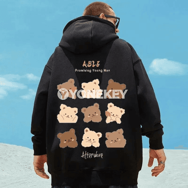 Erkekler üçin kapşonly giň biçimli ýumşak sweatshirt, gara we ak