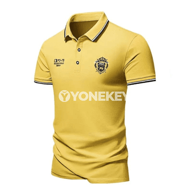 Erkekler üçin ýeňil ýeňli nagyşly polo futbolka, tomsuň üçin