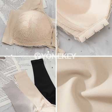 Aýallar üçin öňden açylýan dantelli bra, 3PCS, uly ululyklar üçin rahat